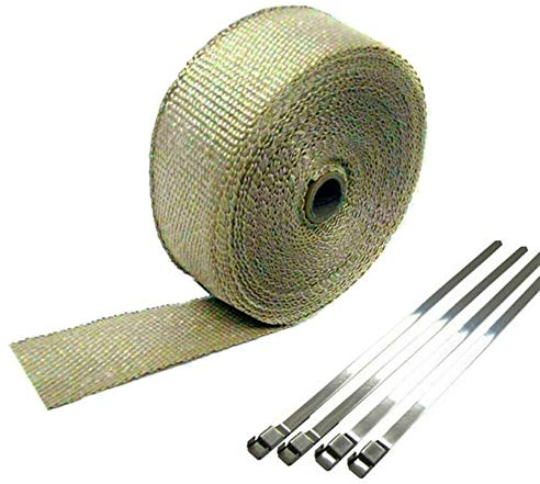 Thermisches Isolierband, Asudaro 5m-Auspuff Klebeband für Motorrad, Glasfaser mit Edelstahl-Verschluss, der abrasions, Kabelschlauch für Auto Motorrad Auspuff Rohr oder Lufteinlass-Schlauch,Hell Gold