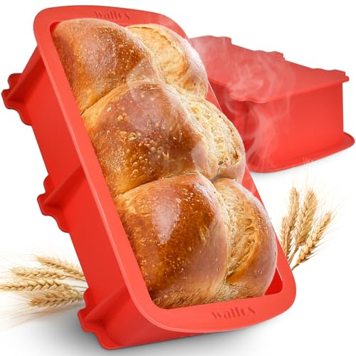 Walfos Silicone Loaf Tin Set, Non-Stick & Heat Resistant Bread tin for Oven, 23cm×11.5cm Rectangular Bread loaf Tin for Baking, Cake, Brownies and Loaves (2 Pieces, 2lb to 4lb)