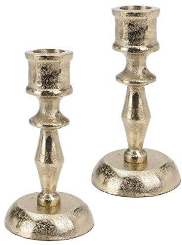 2 Metall Kerzenleuchter im Set Kerzenständer Stabkerzenhalter, Höhe 12,5cm Farbe Gold im Antiklook (2er Set VAR4)