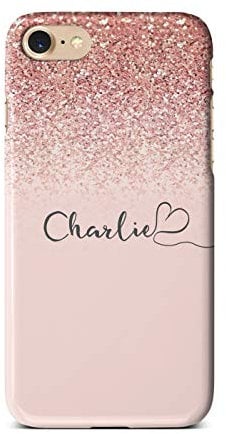 iCaseDesigner Personalised Marble Glitter Flowing Name with Heart Phone Case for Apple iPhone SE 2020-2. Pink Sparkle Fade Name
