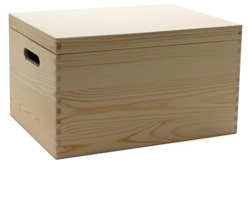 Holzfee Holzkiste 40 x 30 cm Kiste Holz mit Deckel mit und ohne Griffe Aufbewahrungsbox Allzweckkiste Holzbox Kiefer (mit Griffe)