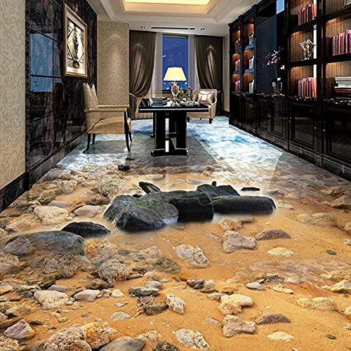 CWLYXT Benutzerdefinierte Foto Boden Tapete 3D Stereo Wohnzimmer Badezimmer Boden Wandbild Strand Sand Fluss PVC Selbstklebend Wasserdicht-200 * 140cm