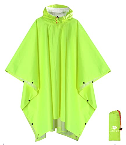 ANYOO Leichter Wasserdichter Regencape Regenjacken Atmungsaktiver Regenschutz, Unisex Ripstop Regenmantel mit Kapuze für im Freien Camping Wandern Angeln, Grüngelb, Einheitsgröße