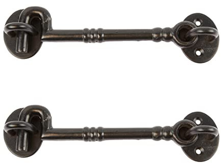 Hammer and Tongs Ornate Cabin Hook and Eyes - W175mm - Pack of 2 - Black Hook & Eye Latch Vintage Ornate Metal Door Lock for Back & Front Door, Garden Gates, Sheds, Windows