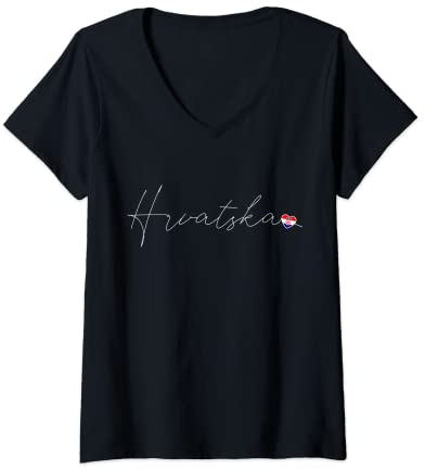 Damen Hrvatska Liebe Kroatische Flagge und Herz auf Kroatien T-Shirt mit V-Ausschnitt