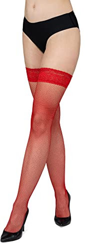 LORES Medias de red para mujer con patrón de malla de encaje, medias altas sobre la rodilla Burlesque, Rossa, M/L