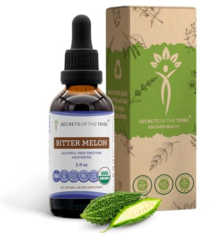 Secrets of the Tribe Bitter Melon USDA Organic | Alcohol-Free Extract, High-Potency Herbal Drops | Made from 100% Certified Organic Bitter Melon (Momordica Charantia) Dried Fruit 2 oz