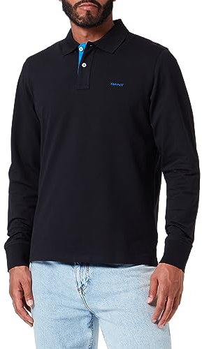 GANT Herren REG Contrast Pique LS Rugger LANGARMPOLOSHIRT MIT KONTRASTLOGO, Black, L