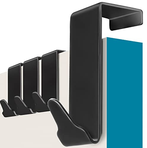 Menz Over Door Hanger – 1 1/2 Door Thickness - 4 pcs. Black Coat Hooks with Anti-Slip and Felt Pads, Sturdy Coat Hanger Türhaken