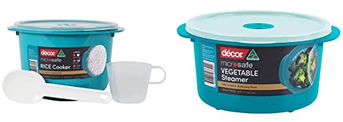 Décor Microsafe Microwave Rice Cooker & Vegetable Steamer 2.75L | Round Container 1.5L | Dishwasher safe, Teal