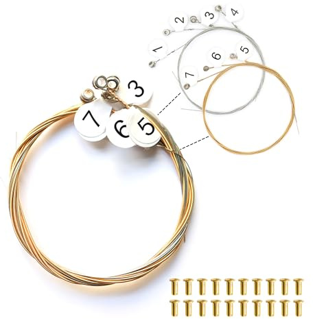INKNOTE Lyre Harp A Sets of 7 Replacement Metal Strings with 30 Pcs Gold Brass Hollow Rivets