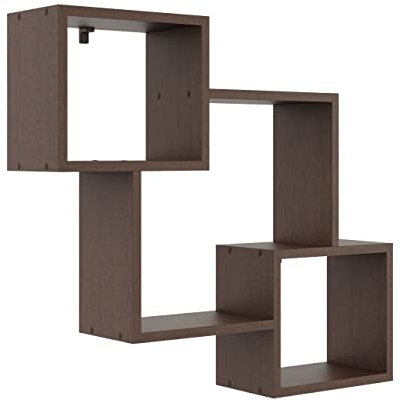 KUBUTKU Dekorativ Wandregal mit 3 Böden 78x71x18 Design Skandinavischer Modern für Wohnzimmer Küche Büro Schlafzimmer Badezimmer Hängeregal zur Präsentation Bücherregal (Wenge)