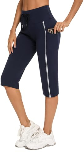 Totatuit Baumwolle Caprihose Damen 3/4 Jogginghose Sommer Kurz Sweathose Freizeit Hose mit Tasche