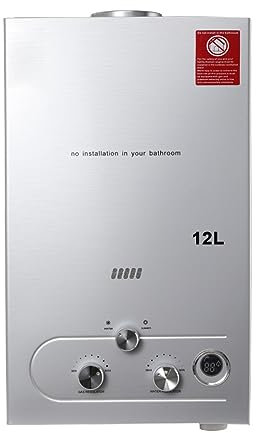 NICCOO Scaldabagno a Gas GPL, 12L istantaneo senza serbatoio Scaldacqua, Funzionamento Butano a Propano, Display a LED con kit doccia con Modalità Inverno ed Estate, grigio