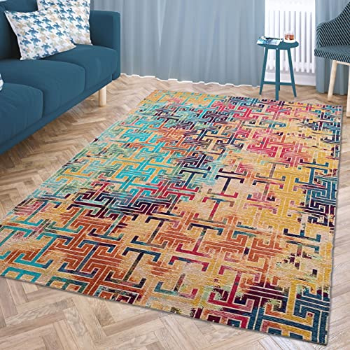 CARPETIA Teppich Wohnzimmer Vintage Abstrakt tolles Muster Kurzflor Maschinengewebt Hautsympathisch – bunt, 160 x 230 cm