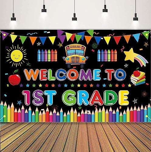 Welcome to 1st Grade Banner, Large Size First Day of School Decorations Backdrop, Welcome Back to School, First Day of Kindergarten, 1st Grade Classroom Decorations Supplies