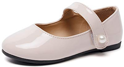 HEVA Klassische Mary-Jane-Schuhe für Mädchen mit Klettverschluss, Flache Schuhe für Hochzeitskleider Schulschuhe(8UK 25EU,Nackt)