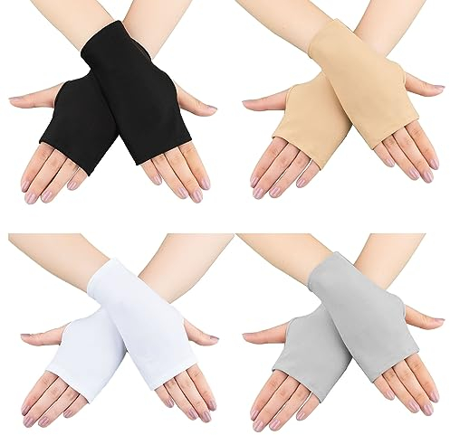 KAYEF 4 Paare Sonnenschutz Offene Finger Handschuhe Frauen UV Handgelenk Handschuhe Leichte Anti-Rutsch-Sonnenschutz Autofahren Outdoor, Modal, Gold, S, M, L, XL