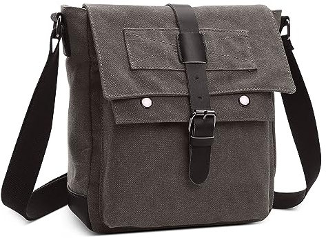 DORRISO Elegante Hombre Vintage Bolsos Hombro Lienzo Bolsa Mensajero para 10.9 Pulgadas iPad con Correa Ajustable Múltiples Bolsillos para Casual Cámping Al Aire Libre Tela Bandolera Gris