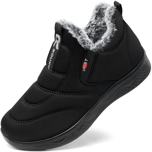 SHIBEVER Winter Snow Boots for Women: Slip on Warm Ankle Walking Black Boot