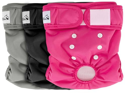 Eyein 3 Stück Hundewindeln für Hündinnen, Wiederverwendbare und Hochsaugfähige läufigkeitshose für hündinnen, Waschbare hundehöschen mit zweifacher Anpassung für Läufigkeit & Inkontinenz (#7, M)