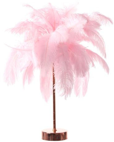 NIDONE Charmante lampe de bureau décorative en plumes, veilleuse LED, lampe de table en plumes, alimentée par batterie rechargeable par USB, avec télécommande, décoration, chevet, mariage, rose