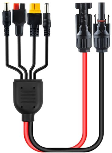 Leehitech 1M/3.28FT 4 in 1 Solar Panel Charging Cable, 16AWG Universal Solar Plug to Anderson/XT60/DC7909/DC5521 Connector for Solar Panel, Portable Power Station, Solar Generator