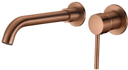 VALAZ Wasserhahn Bad Unterputz Rosa Gebürstet | Einhebelmischer Waschbecken, Warm und Kaltwassermischer, Wassersparer | Schnelle Installation | Brass, Stainless, Auslauf 21cm, Guadiana-serie