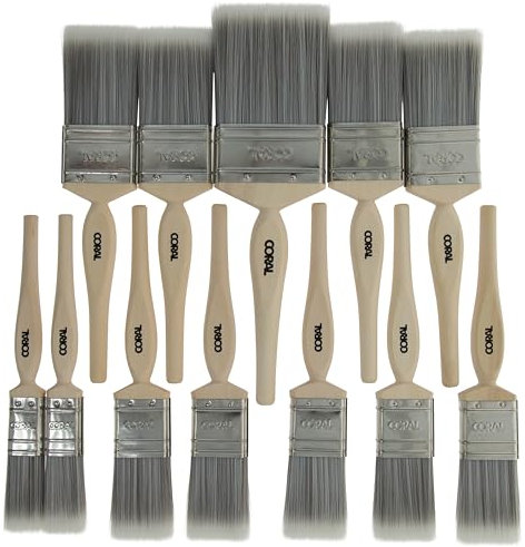 Coral 31409 Painter's Dozen Paint Brushes 12Pk Trade Pro Decorators Quality FSC Wood 2X 1, 5X 1.5, 4X 2, and 3
