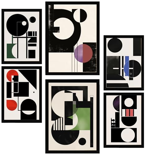 Nacnic 6er-Set Bauhaus Lila Grün Blau Gerahmtes Poster mit Design-Illustrationen zur Dekoration der Wände Ihres Zuhause im A3 A4 Schwarzer Rahmen