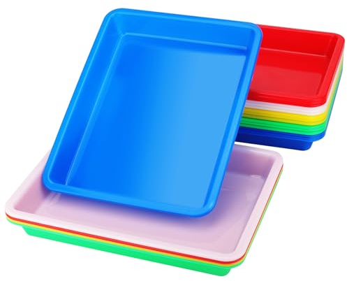 JOIKIT 20 PCS 28 x 21.5 x 3cm Plastic Art Trays, Five Color Art Trays, Large Activity Sensory Tray for Craft, DIY, Red, Yellow, Blue, Green, White