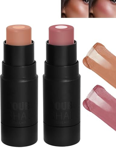 2 Stück Cream Blush Makeup Stick Bronzer & Rose, vielseitig einsetzbar, matt, Highlighter Cheek Wand Blusher, Rouge leicht zu verwischen, wasserdicht und langlebig, natürlicher Glanz, Make-up für die