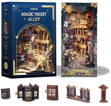Magic Book Nook Kit – DIY Miniatur-Puppenhaus-Set für Erwachsene und Jugendliche, 3D-Holzpuzzle, Bücherregal-Einsatz, Dekoration, Geschenke für Familie und Freunde, magische Nachtgasse (SQ-16)
