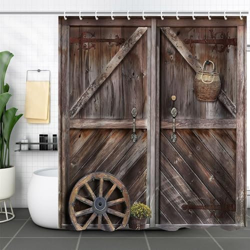 FAIRYGATE Waterproof Shower Curtain Digital Printing Home Garden Shower Curtains Stone Wall and Window Polyester Fabric Bathroom Decorations Bath Curtains Hooks Included 72X72 inches B8319