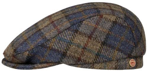 Mayser Frankie Soft Check Shetland Flatcap Schirmmütze Schiebermütze Herren - Made in The EU mit Schirm, Futter Winter Herbst-Winter - 58 cm blau-beige
