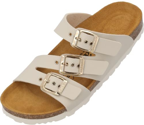 Palado Pantoletten Damen Jalexi - bequeme Sandalen Made in Spain - Hausschuhe mit dämpfendem Kork-Fußbett - modische Sommerschuhe Beige UK5,5 - EU38