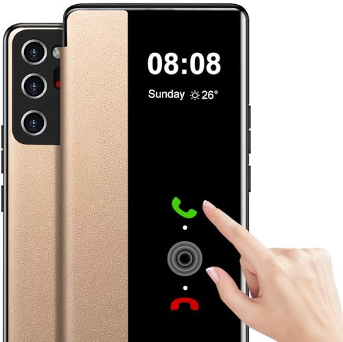 Case for Samsung Galaxy Note 20 Ultra Case S View, Clear View Flip Folio PU Leather TPU inner for Samsung Note 20 Ultra Phone Case, Flip Case Cover for Samsung Galaxy Note 20 Ultra (Gold)