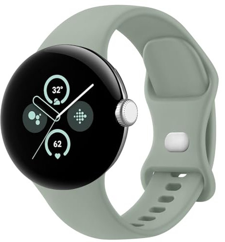 Mugust Armband für Google Pixel Watch/Pixel Watch 2 - Weiches Silikon Ersatzband für Damen und Herren (S, Kieferngrün)