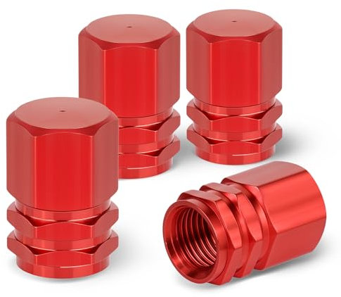 Xthrotsenk 4 Stück Rot Ventilkappen Reifenventilkappen Fahrrad Metall Autoventil Kappe Universelle Ventilkappen Aluminium Reifenventil Caps Staubschutz Kappen für Autos Motorrad SUV Fahrrad Reifen