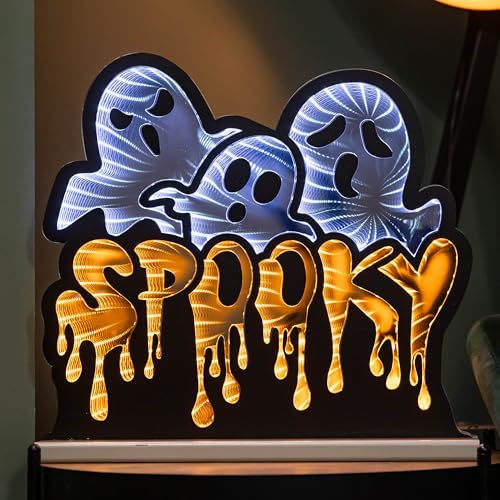 Samuel ALEXANDER 40cm Spooky Ghost Halloween Infinity Light with Orange and White LEDs