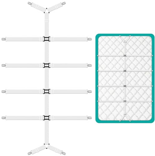 Quelcc Bettlakenspanner Verstellbar, Spannbettlaken Spanner, Spanner für Bettlaken, Betttuchspanner, Spannbettlaken Halter für Bettlaken mit Metallclip für Bettlaken, Matratze, Oder Sofa (Weiß)