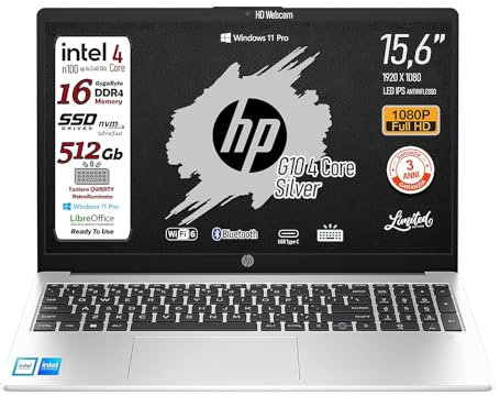 HP Ordenador portátil 250 G10, RAM de 16 GB, SSD de 512 GB, pantalla FullHD de 15,6 pulgadas, CPU Intel N100 de 4 núcleos de hasta 3,4 GHz, teclado retroiluminado, Win 11 Pro, 3 años de garantía,