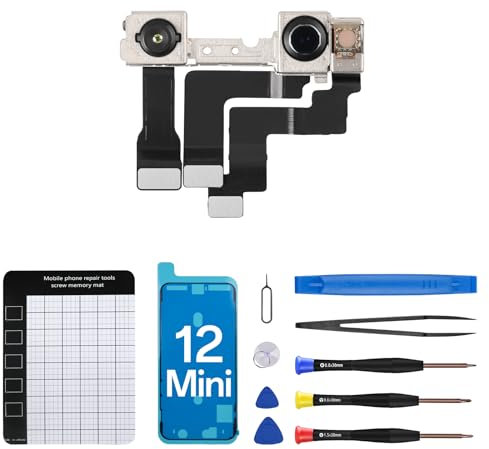 CYKJGS for iPhone 12 Mini Front Camera Replacement Selfie Camera 12mini 12MP OEM Front Facing Camera Flex Cable Module Light Receiver Repair with Fix Tools Kit A2176 A2398 A2399 A2400