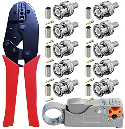 BNC -Crimp -Werkzeug -Set, Rotary Koaxialkabel Stripper & Ratchet Crimper mit BNC Männlichen Crimp -Steckern für RG59 -Kabel