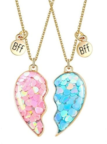 Visxcnu Freundschaftskette, Freundschafts-Anhänger-Halsketten-Set Best Friends-Kette, BFF-Halskette, Herz Lila für 2 Mädchen, Geburtstagsgeschenk für beste Freunde（Blau+Hellrosa）