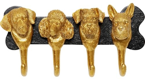 Kare Design Wandgarderobe Dog Family, Schwarz-Gold, 31 cm, Garderobenleiste mit 4 Haken, Vintage-Stil, Motiv Hund, Wanddekoration, Flur
