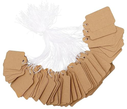 Preisschilder Anhänger, Preisetiketten, 25 x 45 mm, Braun, 200 Stück | Preisschilder, Hängeetiketten Klein, Kraftpapier Preis Anhänger, mit Elastischer Schnur, für Kleidung Schmuck Display