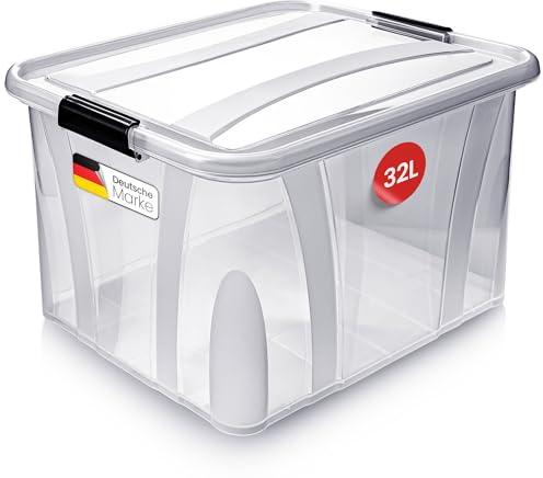 KONZEPT Aufbewahrungsbox mit Deckel 32L, BPA-frei, robuster Verschlussclips