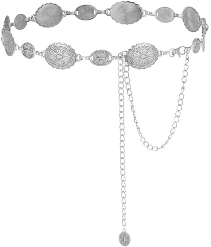 Alaoo Metall Kettengürtel, Verstellbare Taillenkette aus Metall für Damen, Western-Cowgirl-Kleidergürtel, Goldfarbene Taillenkette, geeignet für Kleider und Jeans
