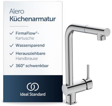Ideal Standard Alero miscelatore cucina, alta pressione, 207 mm – Cromo | Doccetta estraibile, bocca alta girevole a 360°, rubinetteria a risparmio idrico con 12 l/min (3 bar), BE188AA